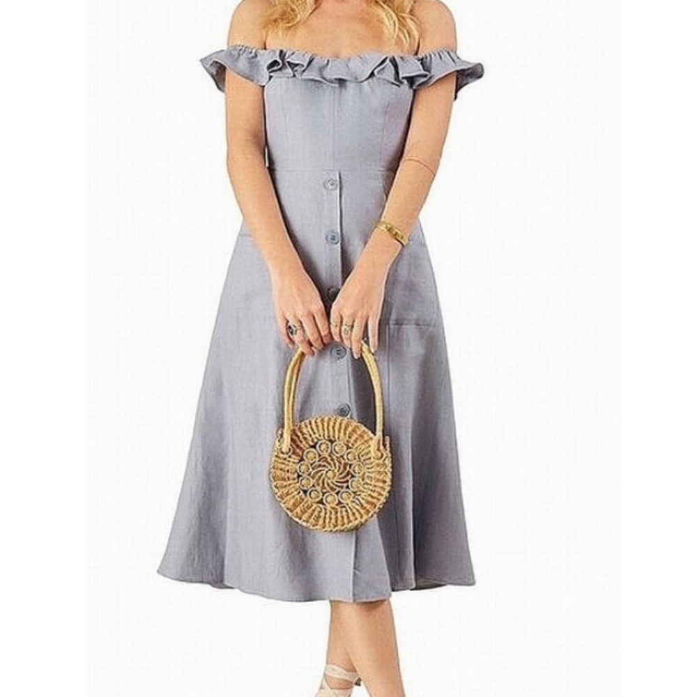Reformation Hattie Off Shoulder Linen Dress